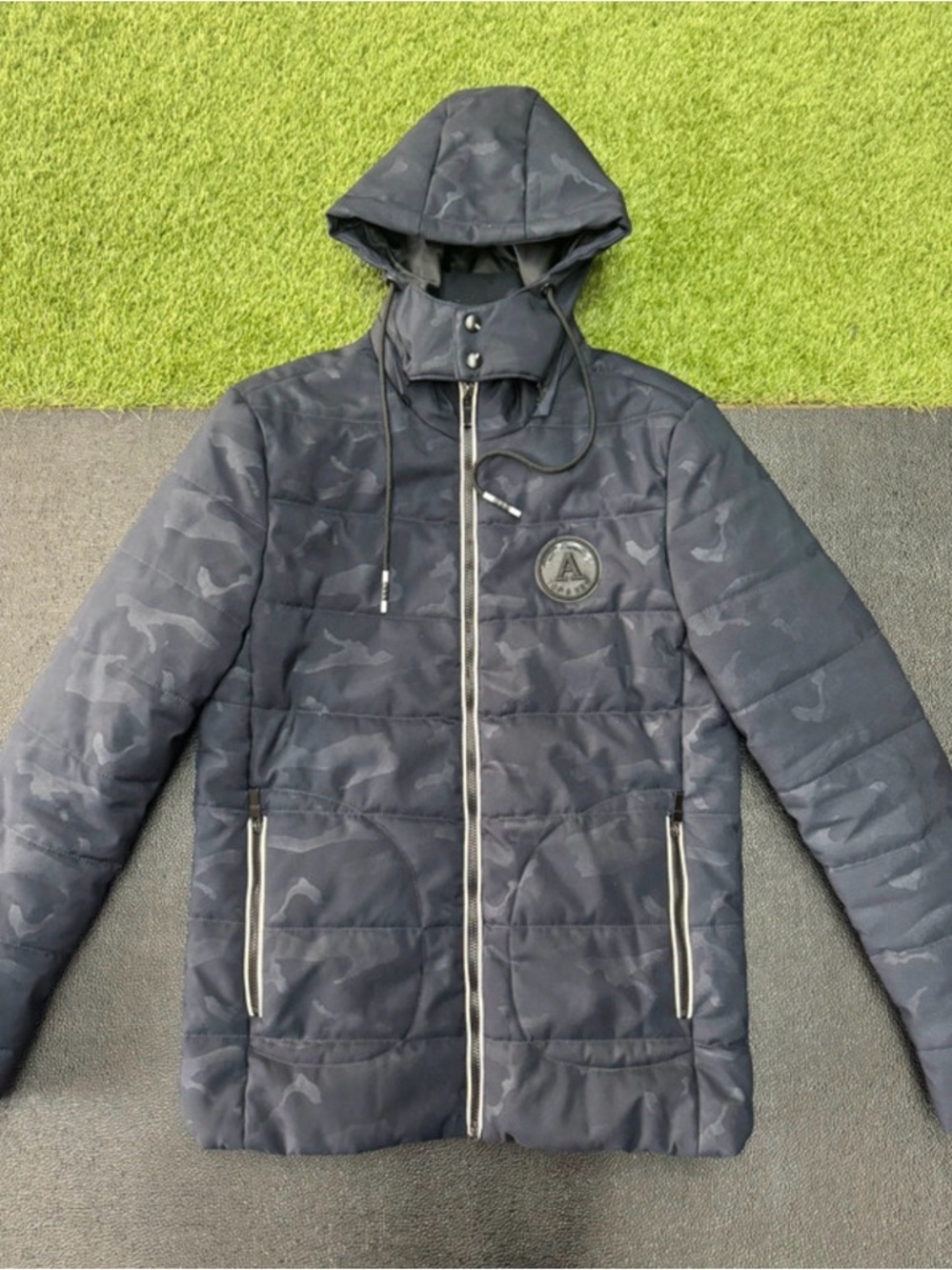 Men's Navy Camo Quilted Hooded Puffer Jacket